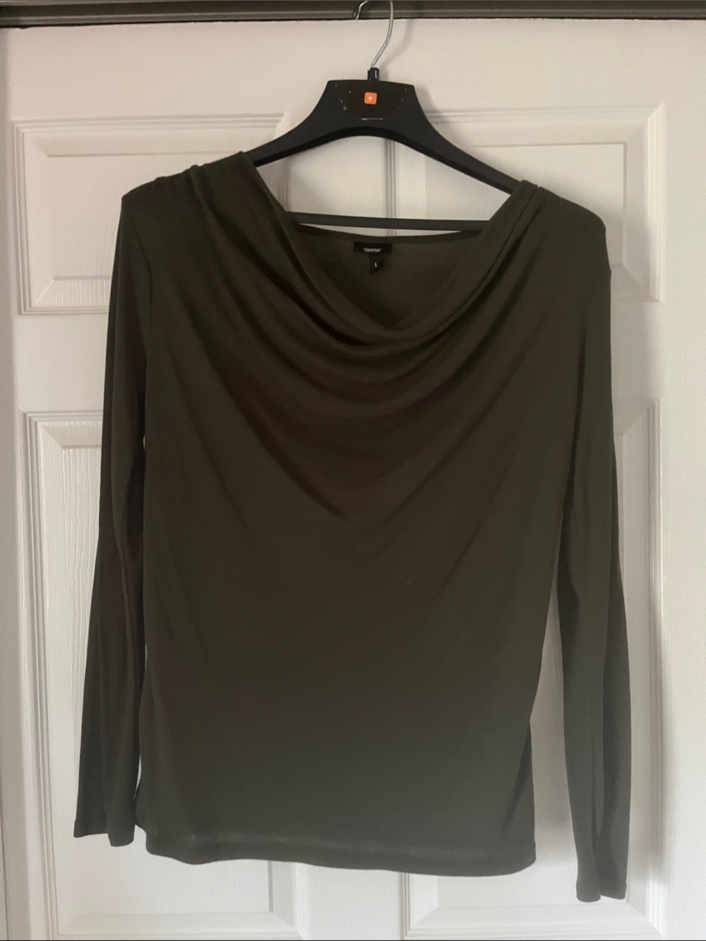 Draped Cowl Long-Sleeve Top in Olive